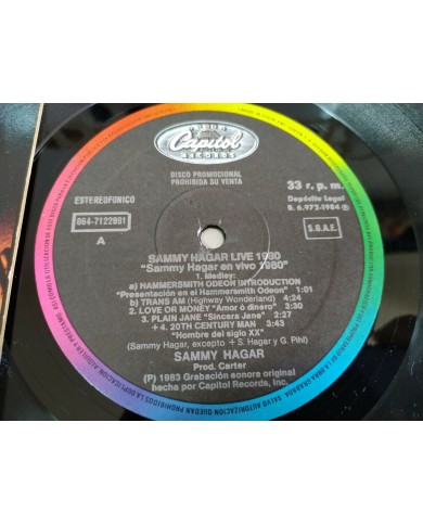 Sammy Hagar Live 1980 Capitol Spain Edition 1983 - LP Vinilo 12" VG/VG - 2T