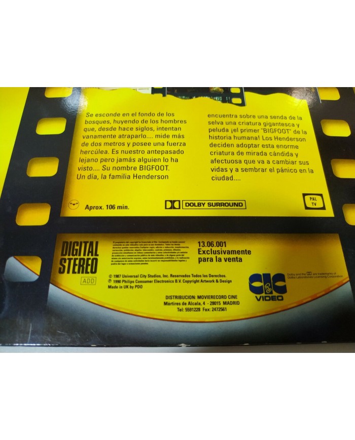 Bigfoot y los Henderson William Dear - Laserdisc LD ESPA?OL Bigfoot y los Henderson William Dear - Laserdisc LD ESPA?OL
