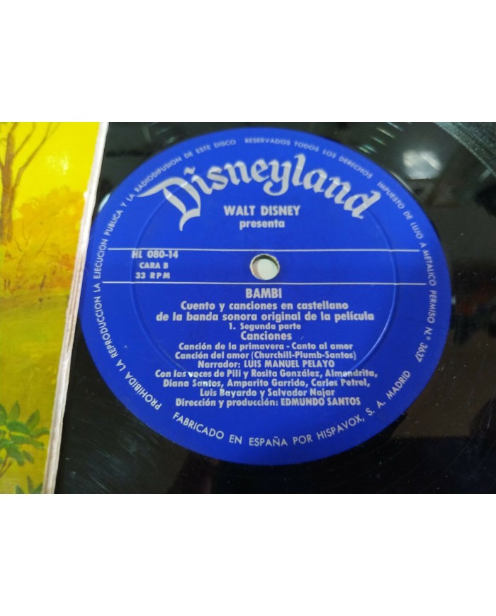 Bambi Walt disney Banda Sonora y Cuento Castellano 1970 LP Vinilo 12" G+/G+ 2T