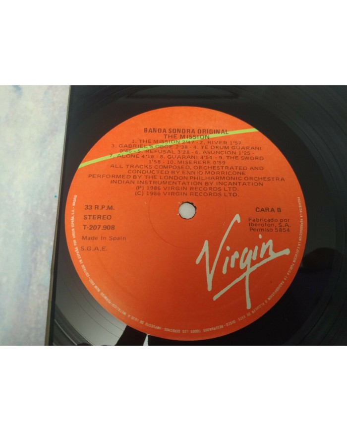 The Mission Soundtrack 1986 Virgin Ennio Morricone - LP Vinilo 12" V/VG - 3T