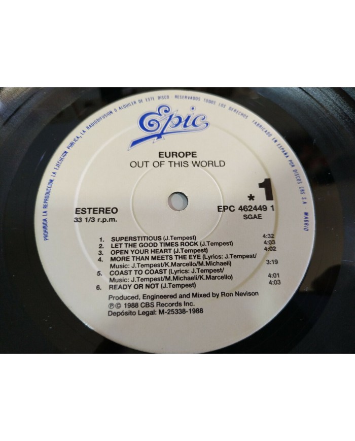 Europe Out of This World Spain Edition 1988 Epic LP Vinilo 12" VG/VG - 3T