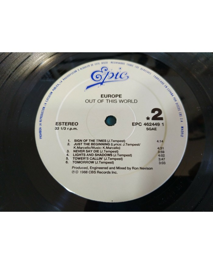 Europe Out of This World Spain Edition 1988 Epic LP Vinilo 12" VG/VG - 3T