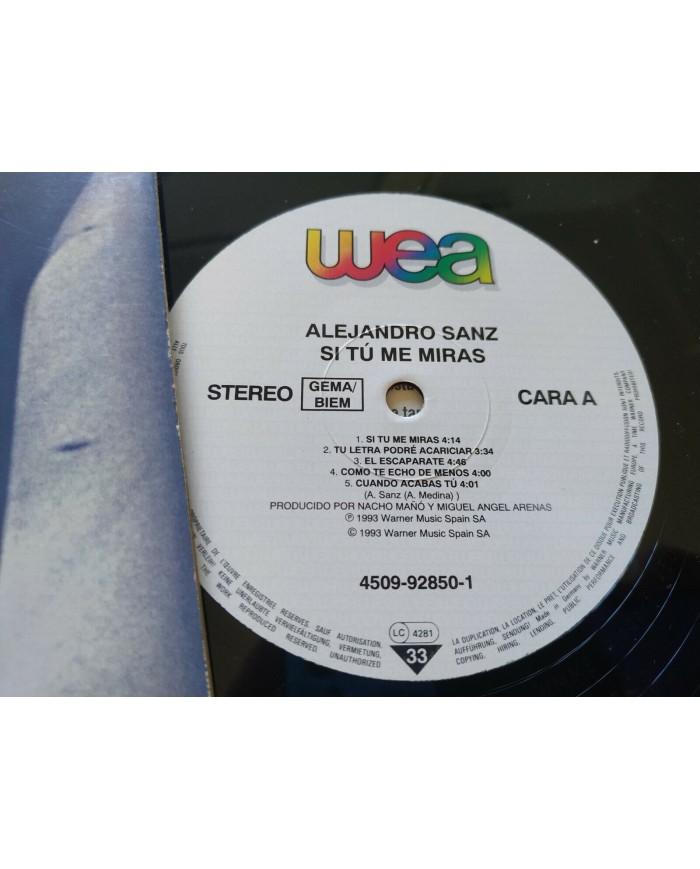 Alejandro Sanz Si Tu Me Miras First Press 1993 - LP 12" Vinilo - VG/VG - 4T