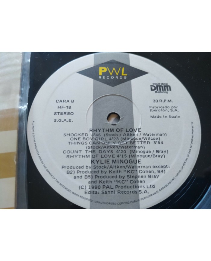 Kylie Minogue Rhythm Of Love PWL 1990 Spain First Press - LP Vinilo 12" VG/VG Am