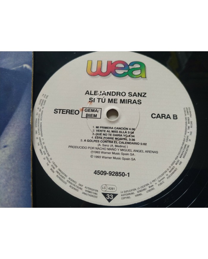 Alejandro Sanz Si Tu Me Miras WEA 1983 Primera Edicion LP Vinilo 12" VG/VG - 3T