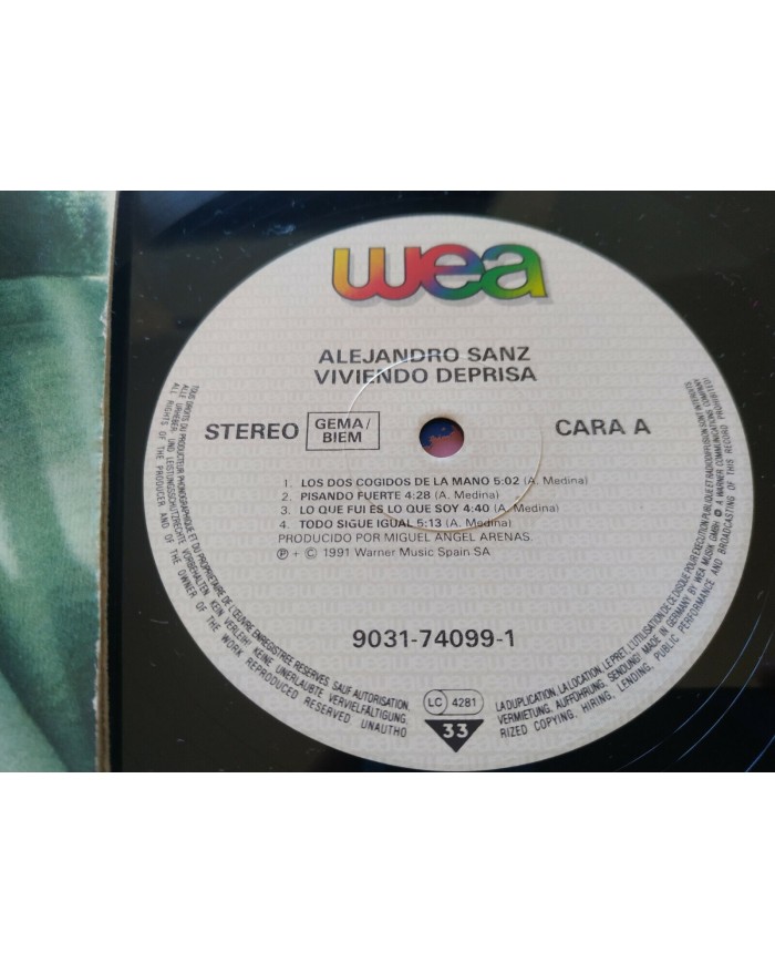 Alejandro Sanz Viviendo Deprisa Edic Espa?a 1991 - LP 12" Vinilo - VG/VG - 4T