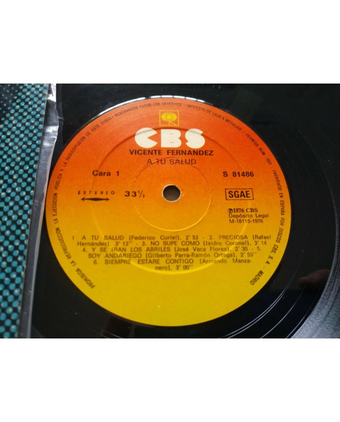 Vicente Fernandez A Tu Salud CBS 1976 Spain First Press - LP 12" Vinilo VG/VG