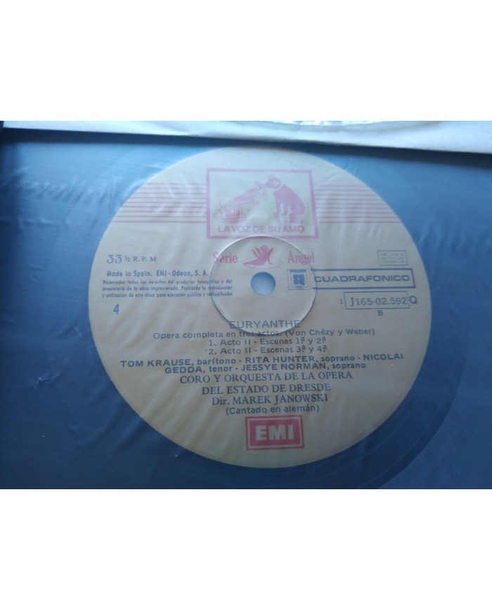 Weber Euryanthe Gedda Janowski 1976 EMI Box 4 x LP + Libreto 12" Vinilo VG/VG