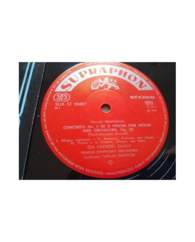 Wieniawski Glazunov Violin Concerto Ida Haendel Smetacek LP 12" Vinilo VG/VG Am