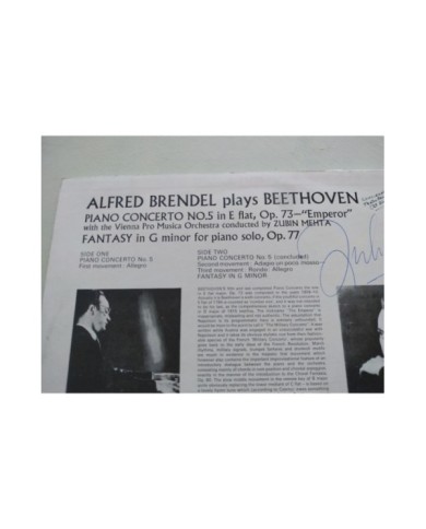 Beethoven Brendel Emperor - LP 12" Vinilo VG/VG Firmado a mano por Zubin Mehta Beethoven Brendel Emperor - LP 12" Vinilo VG/VG Firmado a mano por Zubin Mehta