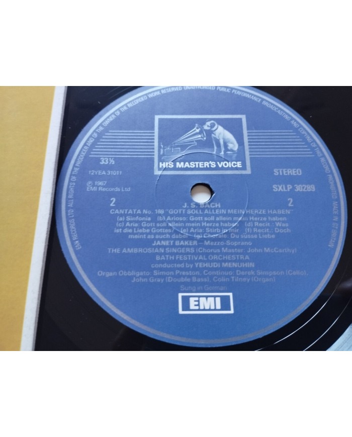 Janet Baker Yehudi Menuhin Bach Cantatas 1967 SXLP 30289 LP 12" Vinilo VG/VG Am