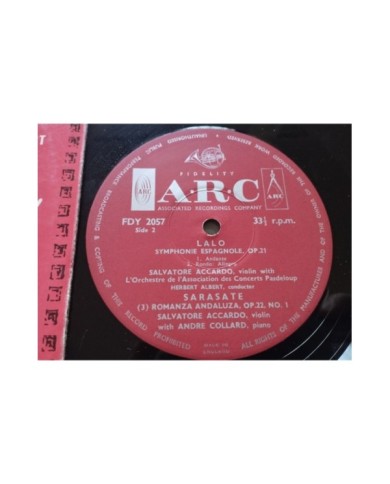 Lalo Symphonie Espagnole Sarasate Accardo FDY 2057 UK - LP 12" Vinilo VG/VG Am