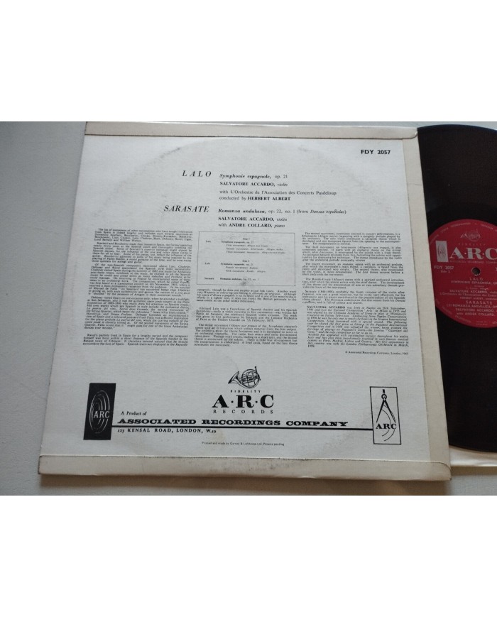 Lalo Symphonie Espagnole Sarasate Accardo FDY 2057 UK - LP 12" Vinilo VG/VG Am