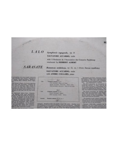Lalo Symphonie Espagnole Sarasate Accardo FDY 2057 UK - LP 12" Vinilo VG/VG Am