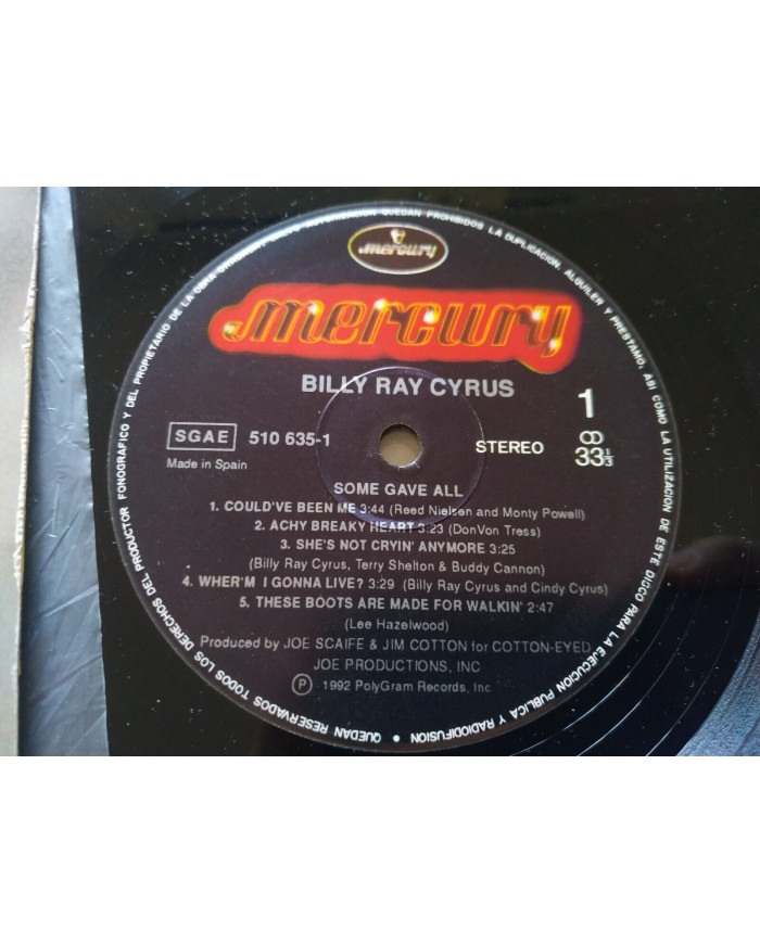 Billy Ray Cyrus Some Gave All Spain First Press 1992 - LP Vinilo 12" G+/VG Am