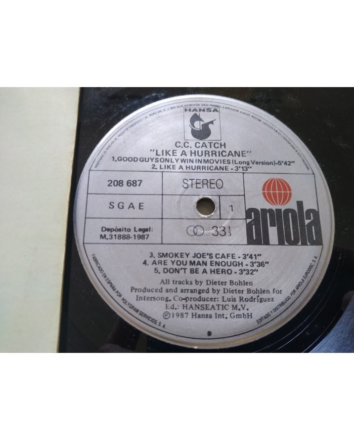 C.C. Catch Like A Hurricane 1987 Ariola Hansa Spain Press - LP Vinilo 12" VG/VG
