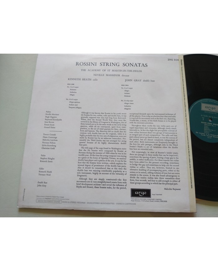 Rossini String Sonatas Marriner Argo ZRG 506 1967 - LP 12" Vinilo VG/VG Am