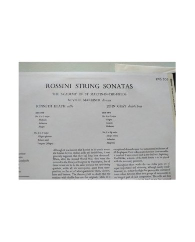 Rossini String Sonatas Marriner Argo ZRG 506 1967 - LP 12" Vinilo VG/VG Am