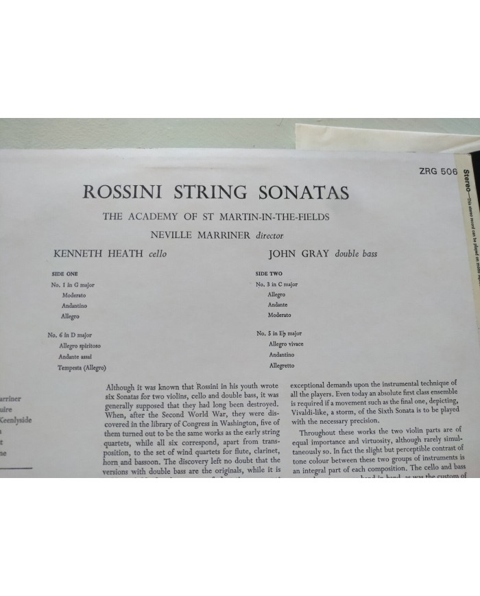Rossini String Sonatas Marriner Argo ZRG 506 1967 - LP 12" Vinilo VG/VG Am