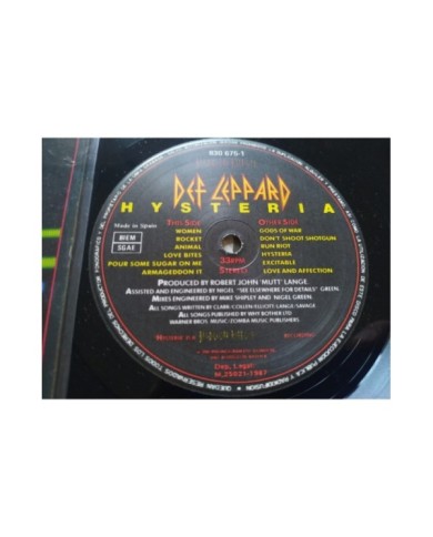 Def Leppard Hysteria 830675-1 1987 First Press - LP Vinilo 12" VG/VG Mg Am
