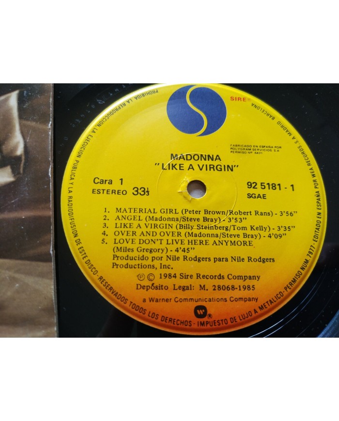 Madonna Like A Virgin Sire 925181-1 1984 First Press - LP Vinilo 12" VG/VG Am