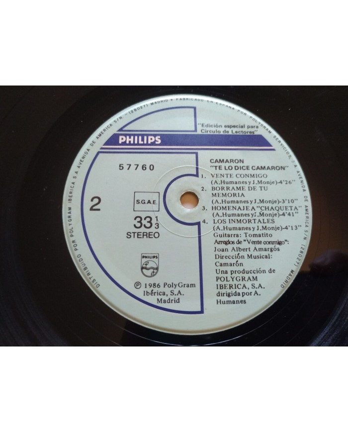 Camaron de la Isla Te Lo Dice Camaron 57760 Philips 1986 LP Vinilo 12" G+/G+ Mb