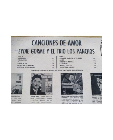 Eydie Gorme Trio Los Panchos Canciones De Amor 1966 CBS 8477 LP Vinilo 12" G+/G+