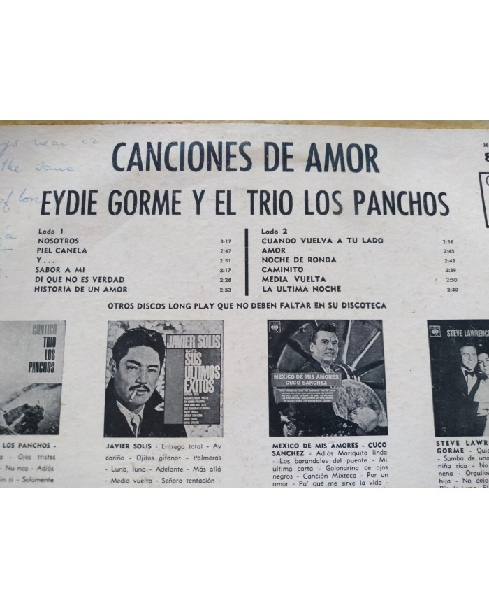 Eydie Gorme Trio Los Panchos Canciones De Amor 1966 CBS 8477 LP Vinilo 12" G+/G+