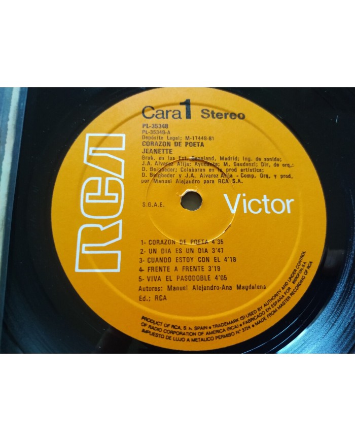 Jeanette Corazon de Poeta RCA 1981 PL-35348 First Press - LP Vinilo 12" VG/VG 4T