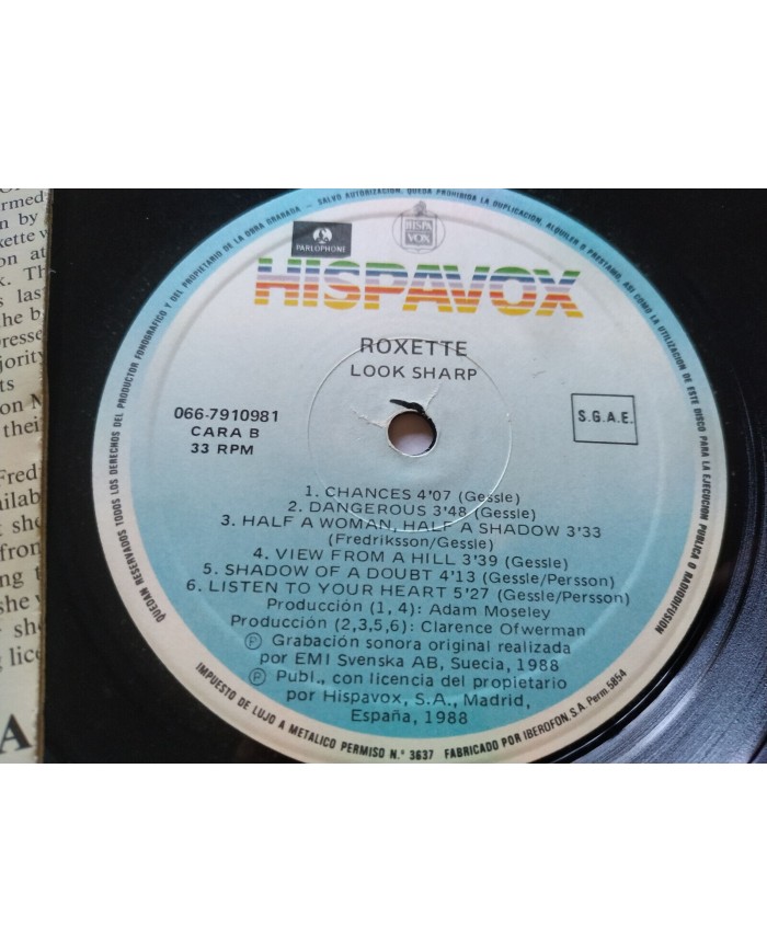 Roxette Look Sharp 1989 Hispavox 066-7910981 Spain Press LP Vinilo 12" VG/VG 4T
