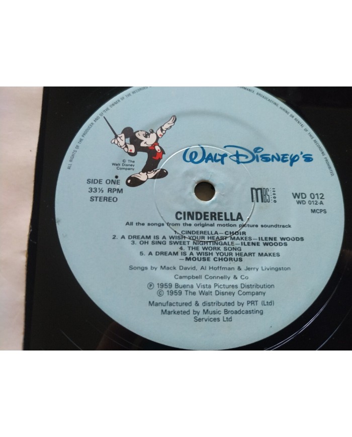 Cinderella Cenicienta Soundtrack V.O. Walt Disney - LP Vinilo 12" VG/VG 3T