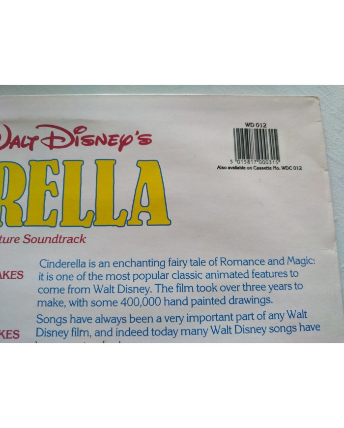 Cinderella Cenicienta Soundtrack V.O. Walt Disney - LP Vinilo 12" VG/VG 3T