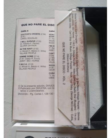 Que No Pare el Disco Vol 2 Gloria Gaynor Village People 1992 Cinta Tape Cassette Que No Pare el Disco Vol 2 Gloria Gaynor Village People 1992 Cinta Tape Cassette