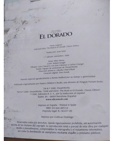 La Ruta Hacia el Dorado Ilustrado 2000 Dreamworks - LIBRO Español Am