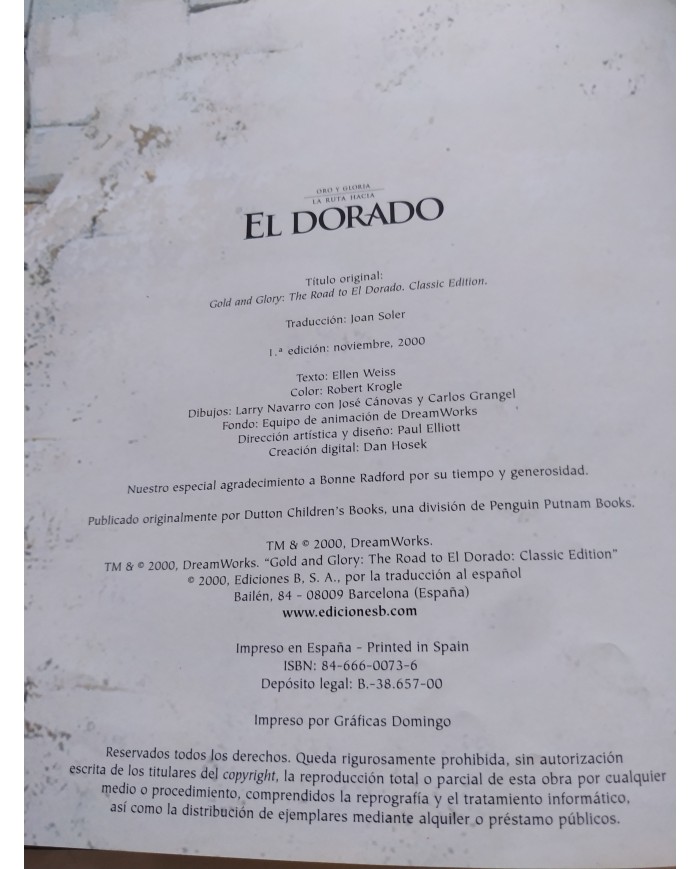 La Ruta Hacia el Dorado Ilustrado 2000 Dreamworks - LIBRO Español Am
