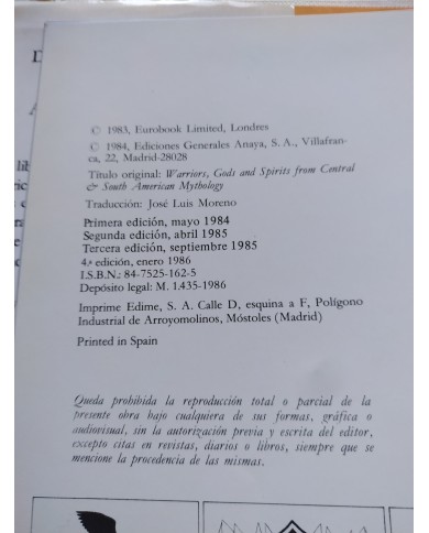 Guerreros Dioses Espiritus Mitologia America Central Sudamerica LIBRO Español