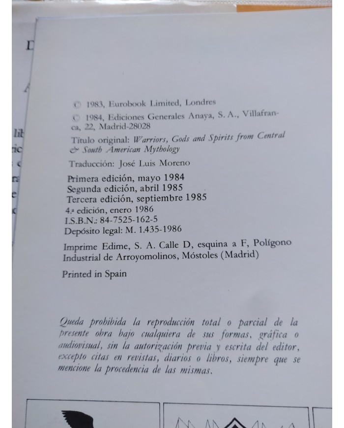 Guerreros Dioses Espiritus Mitologia America Central Sudamerica LIBRO Español