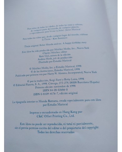 Señor Mundo y Yo Cuento de Cumpleaños Javier Mariscal 1998 - LIBRO Español Am