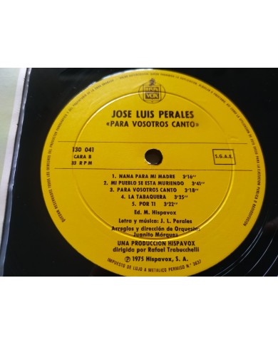 Jose Luis Perales Para Vosotros Canto 1975 Hispavox 130041 - LP Vinilo 12" VG/VG Jose Luis Perales Para Vosotros Canto 1975 Hispavox 130041 - LP Vinilo 12" VG/VG