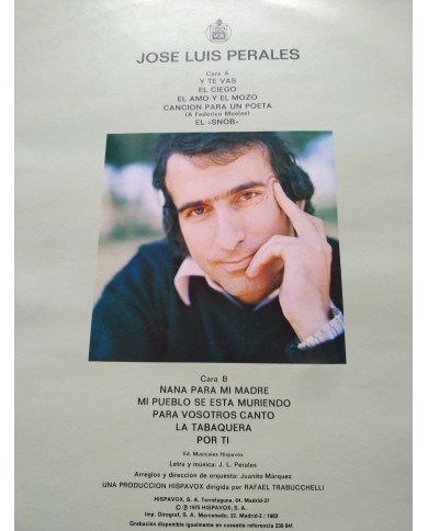 Jose Luis Perales Para Vosotros Canto 1975 Hispavox 130041 - LP Vinilo 12" VG/VG Jose Luis Perales Para Vosotros Canto 1975 Hispavox 130041 - LP Vinilo 12" VG/VG