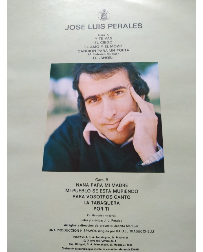 Jose Luis Perales Para Vosotros Canto 1975 Hispavox 130041 - LP Vinilo 12" VG/VG