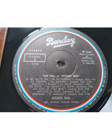 Jacques Brel Solo Hubo Un Brel 1978 Barclay 171418-6 - LP Vinilo 12" VG/VG Jacques Brel Solo Hubo Un Brel 1978 Barclay 171418-6 - LP Vinilo 12" VG/VG