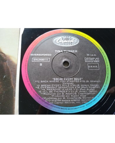Tina Turner Break Every Rule 1986 Capitol Spain Edition - LP Vinilo 12" VG/VG Tina Turner Break Every Rule 1986 Capitol Spain Edition - LP Vinilo 12" VG/VG