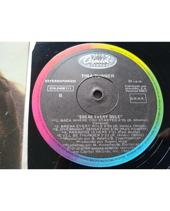 Tina Turner Break Every Rule 1986 Capitol Spain Edition - LP Vinilo 12" VG/VG