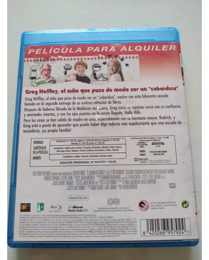 El Diario de Greg 2 La Ley de Rodrick - Blu-Ray Español Ingles