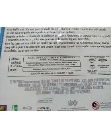 El Diario de Greg 2 La Ley de Rodrick - Blu-Ray Español Ingles El Diario de Greg 2 La Ley de Rodrick - Blu-Ray Español Ingles