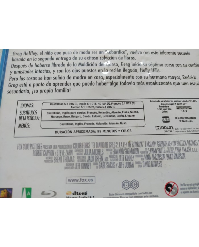 El Diario de Greg 2 La Ley de Rodrick - Blu-Ray Español Ingles