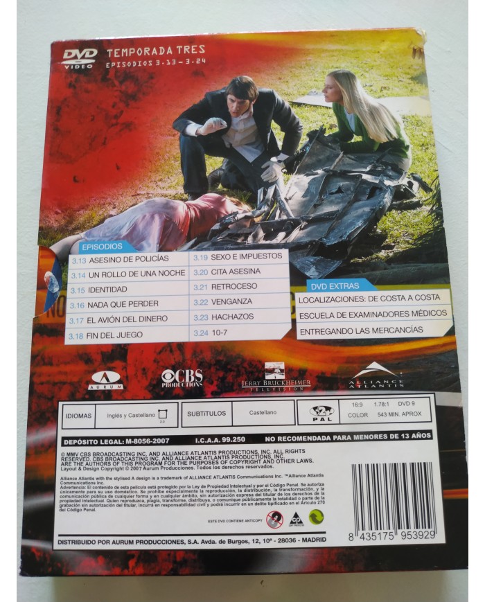 CSI Miami Tercera Temporada 3 3.13-3.24 2007 - 3 x DVD Español Ingles