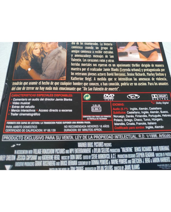 Un San Valentin de Muerte Boreanaz Jamie Blanks - DVD Español Ingles Region 2