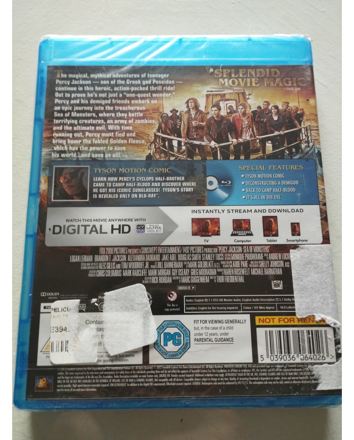 Percy Jackson Sea Of Monsters - Blu-Ray + Digital HD Ingles Region B Nuevo Am